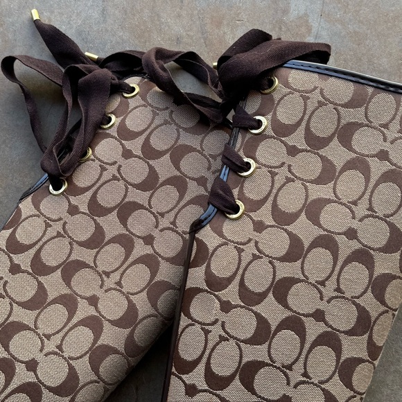 Coach Tristee Signature Lace-Up Rain Boots - Brown - Picture 3 of 12